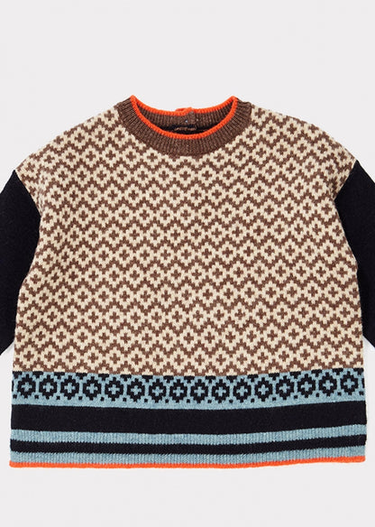 女婴藏青色格子羊毛毛衣