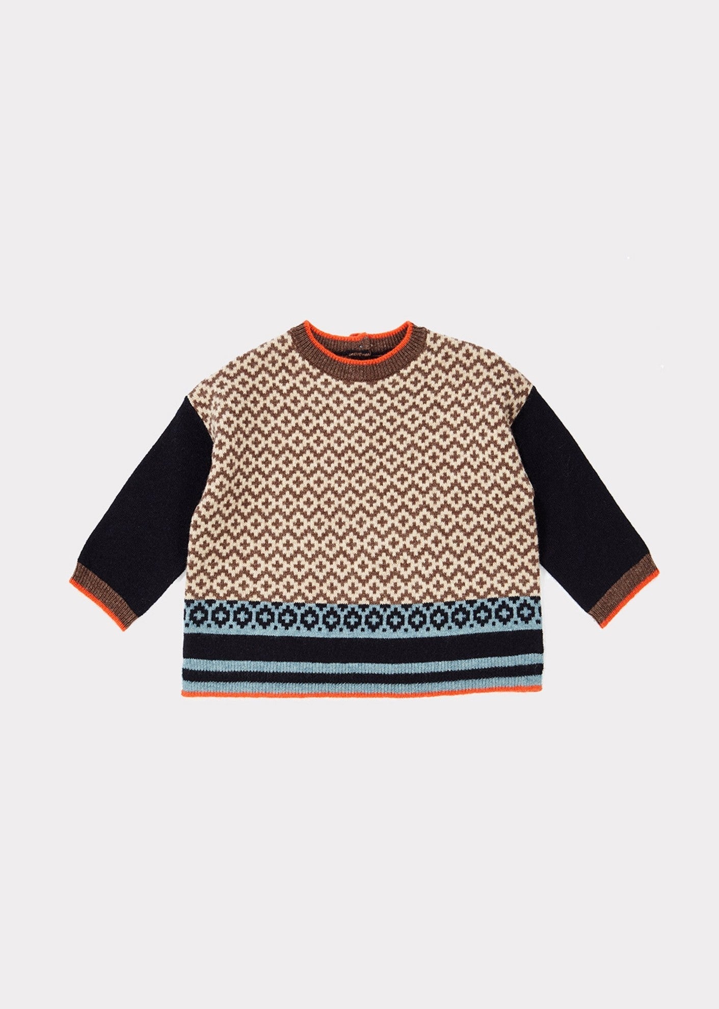 女婴藏青色格子羊毛毛衣