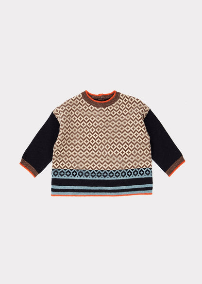 女婴藏青色格子羊毛毛衣