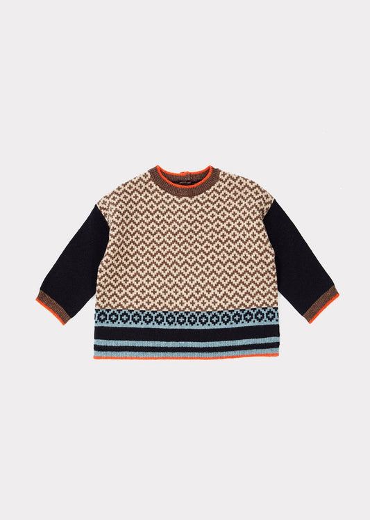 女婴藏青色格子羊毛毛衣