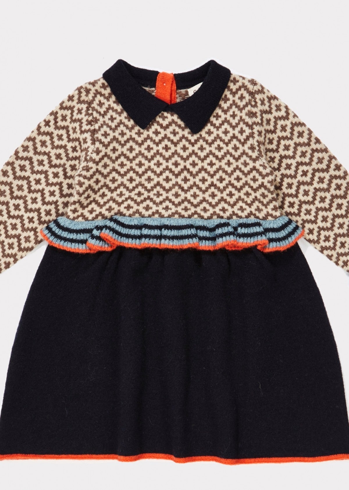 女婴藏青色收腰羊毛连衣裙