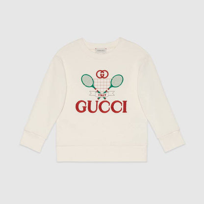 Boys White Tennis Cotton Sweatshirt