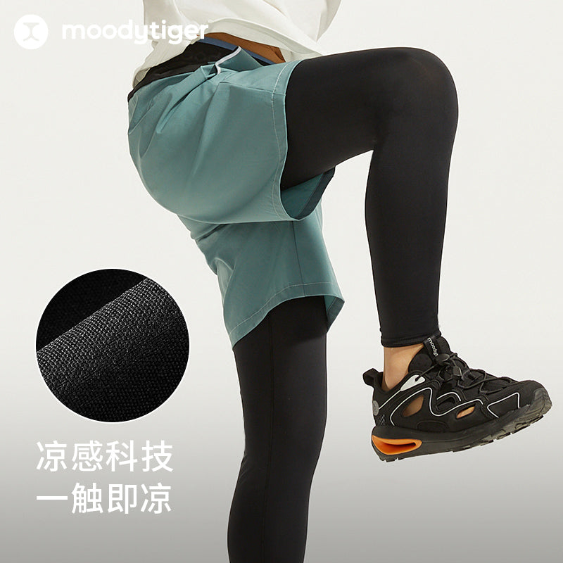 男童蒿叶绿户外运动假两件裤