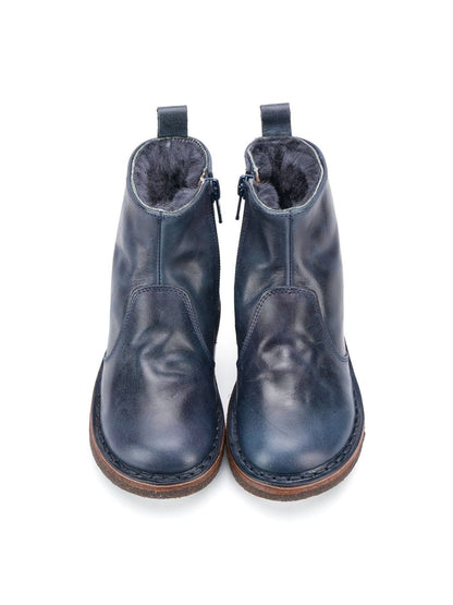 儿童蓝色皮革短靴