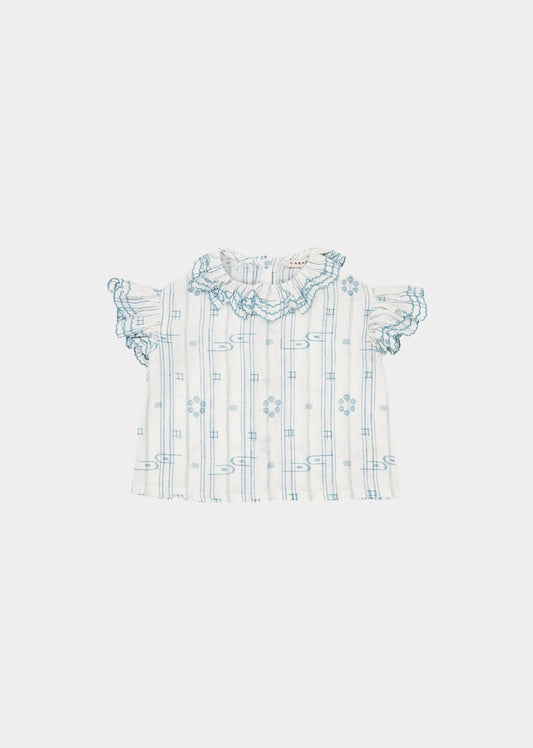 女婴浅蓝色褶边上衣