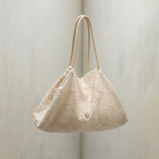 女士白色"BINDLE"刺绣手提包(261BG40KP/edelweiss)