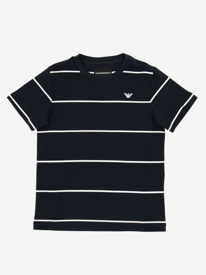 男童蓝色条纹Logo棉T恤