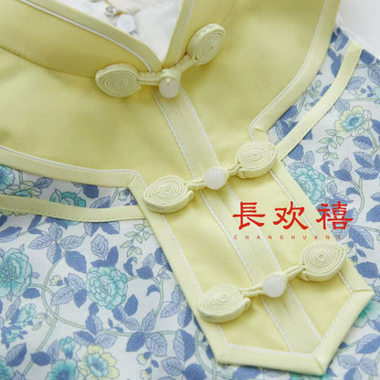 女童浅蓝色"仲夏"碎花旗袍