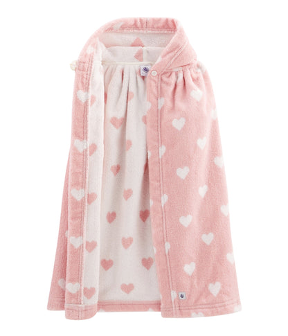 Girls Pink Heart Hooded Cotton Cape