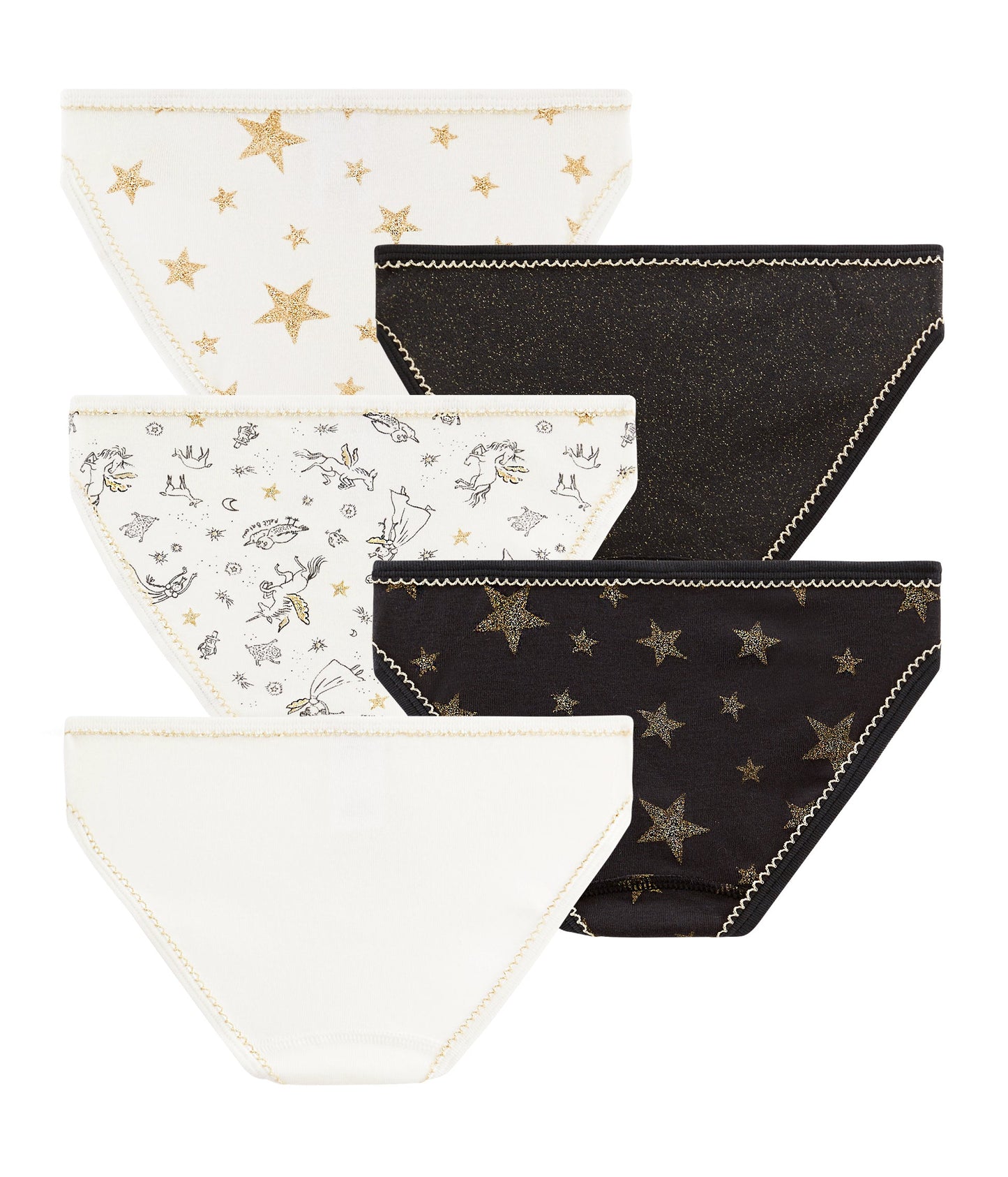Girls White & Black Cotton Underwear Set (5 Pieces)