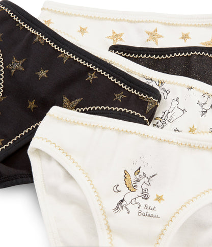 Girls White & Black Cotton Underwear Set (5 Pieces)