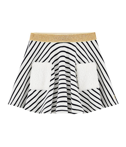 女童白色条纹棉短裙