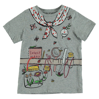 Girls Grey Printed Cotton T-shirt