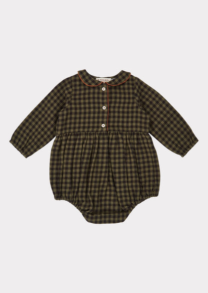 Baby Girls Dark Green Check Cotton Babysuit