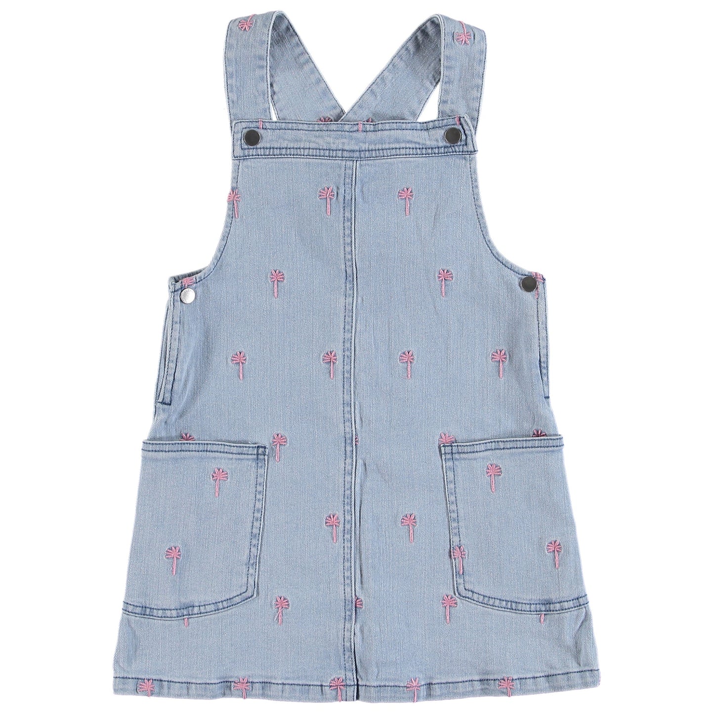 Girls Blue Pink Palm Denim Dress
