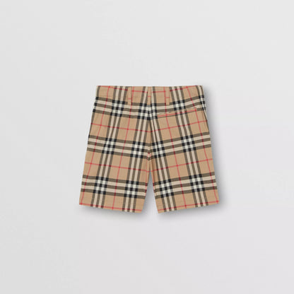 Boys Beige Check Cotton Shorts