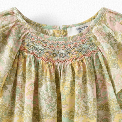 Girls Light Yellow Floral Cotton Dress
