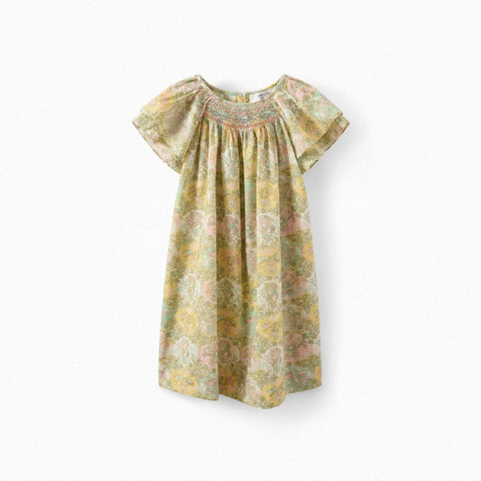 Girls Light Yellow Floral Cotton Dress