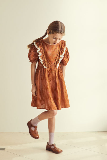 Girls Rust Dots Cotton Dress