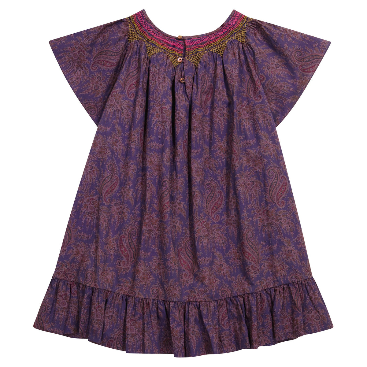 Girls Dark Fuchsia Floral Cotton Dress