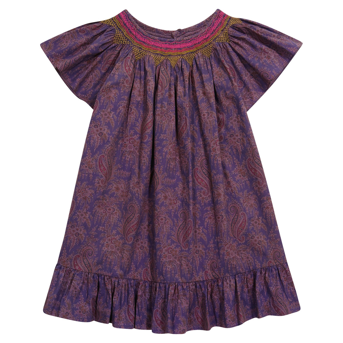 Girls Dark Fuchsia Floral Cotton Dress