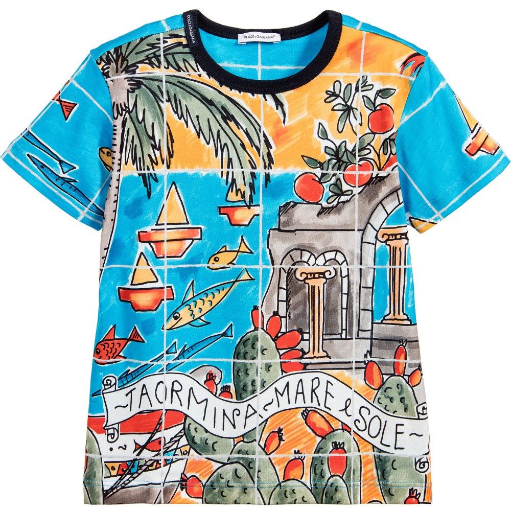 Boys Multicolor Printed Cotton Jersey Beachwear T-Shirt