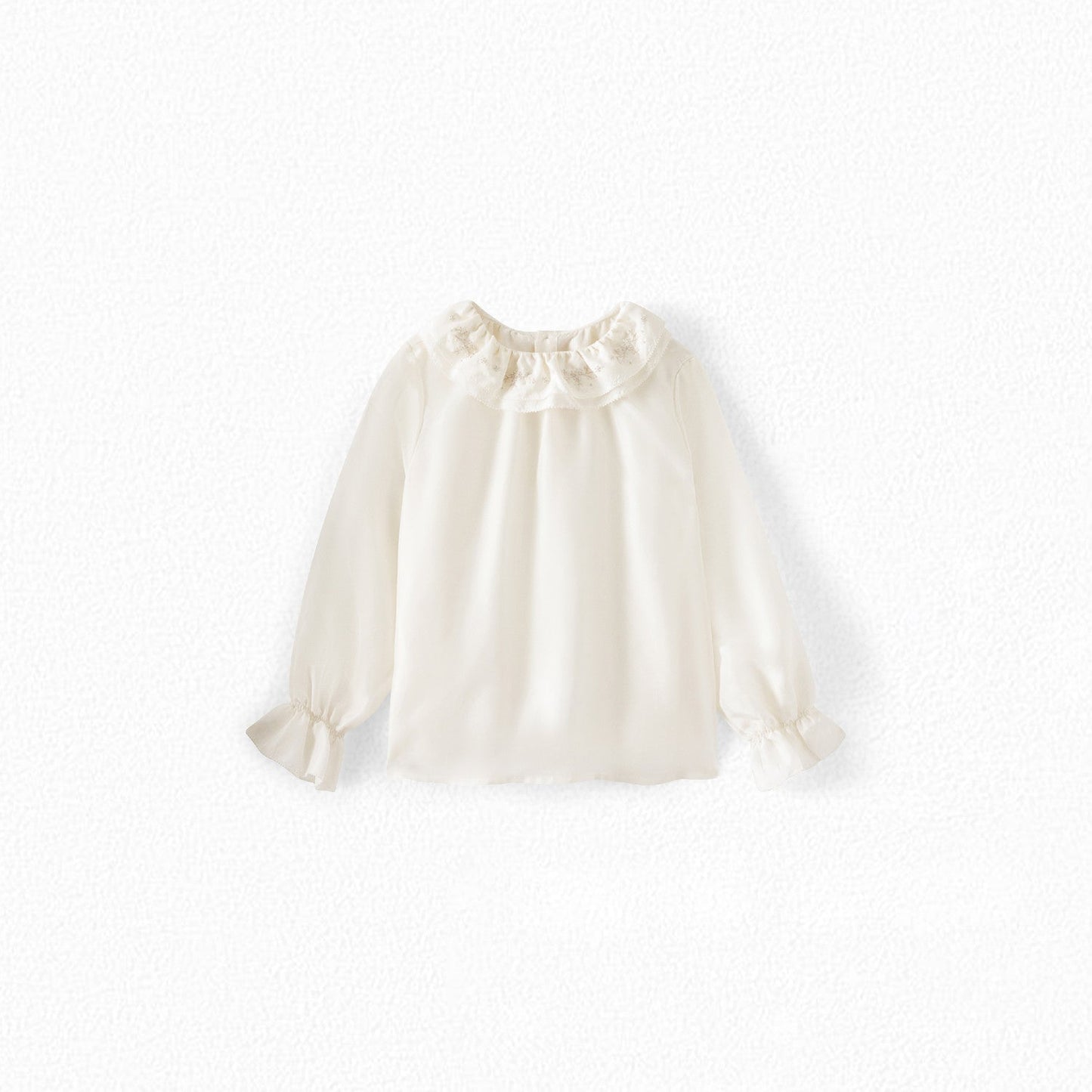 女童白色荷叶边棉上衣