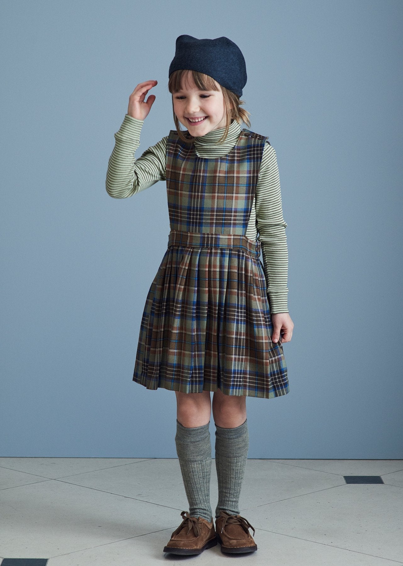 女童绿色格子羊毛连衣裙