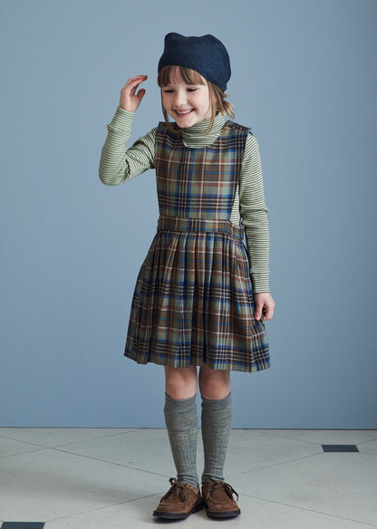 女童绿色格子羊毛连衣裙