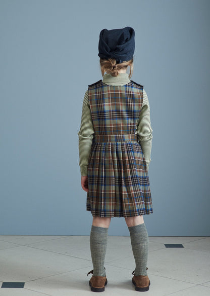 女童绿色格子羊毛连衣裙