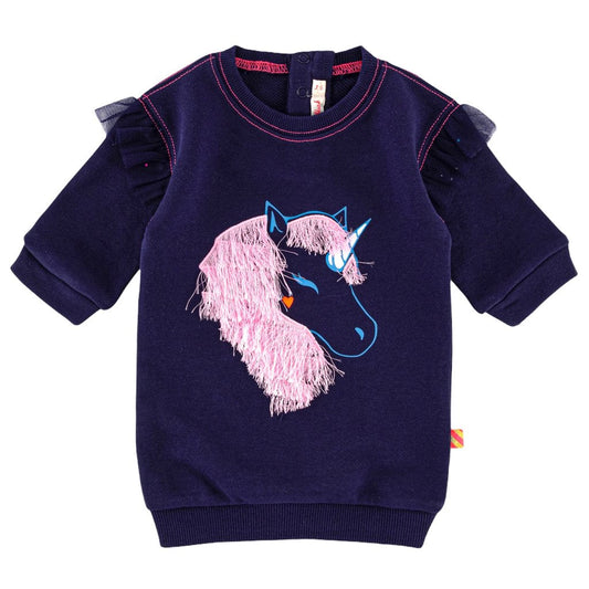 女婴藏青色棉连衣裙