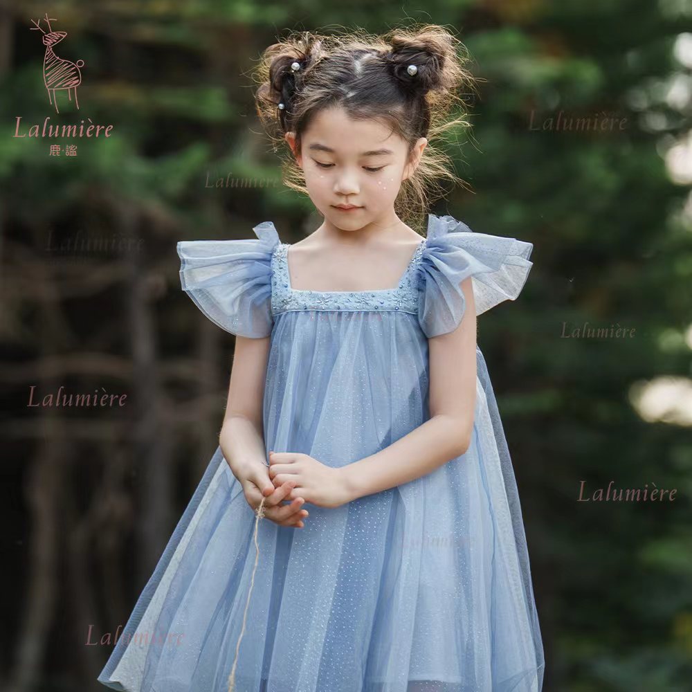 女童蓝色雪花高定礼服裙