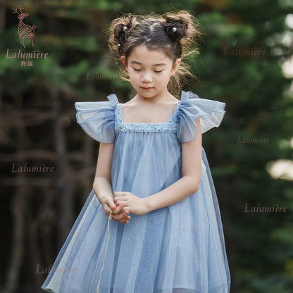 女童蓝色雪花高定礼服裙