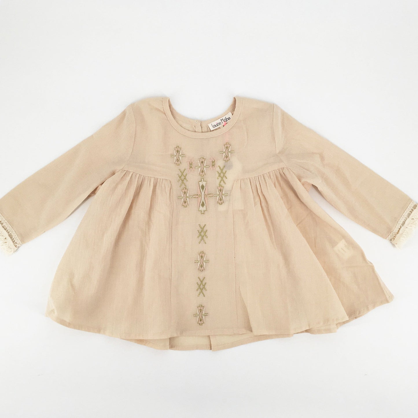 Girls Beige Embroidered Trims Cotton 'Katia' Blouse
