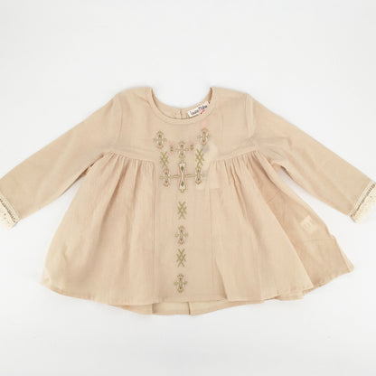 Girls Beige Embroidered Trims Cotton 'Katia' Blouse