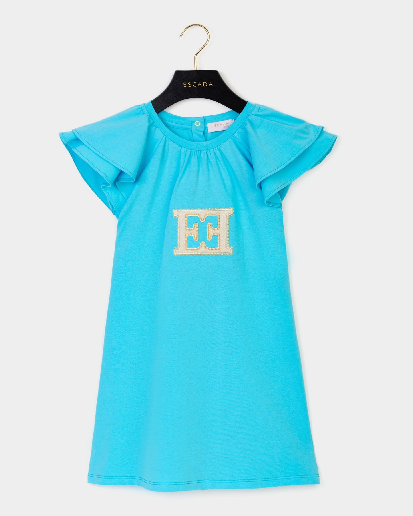 Girls Embroidered Logo Dress in Blue
