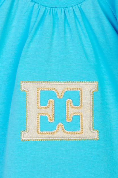 Girls Embroidered Logo Dress in Blue