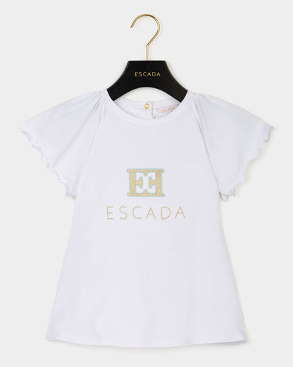 Girls Embroidered Logo Dress in White