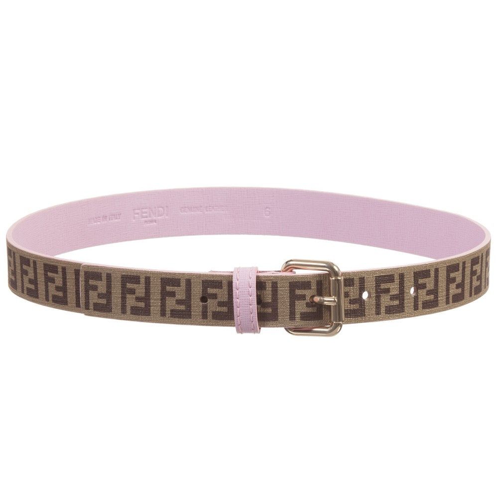 Girls Pink 'FF' Logo Metal Buckle Belt