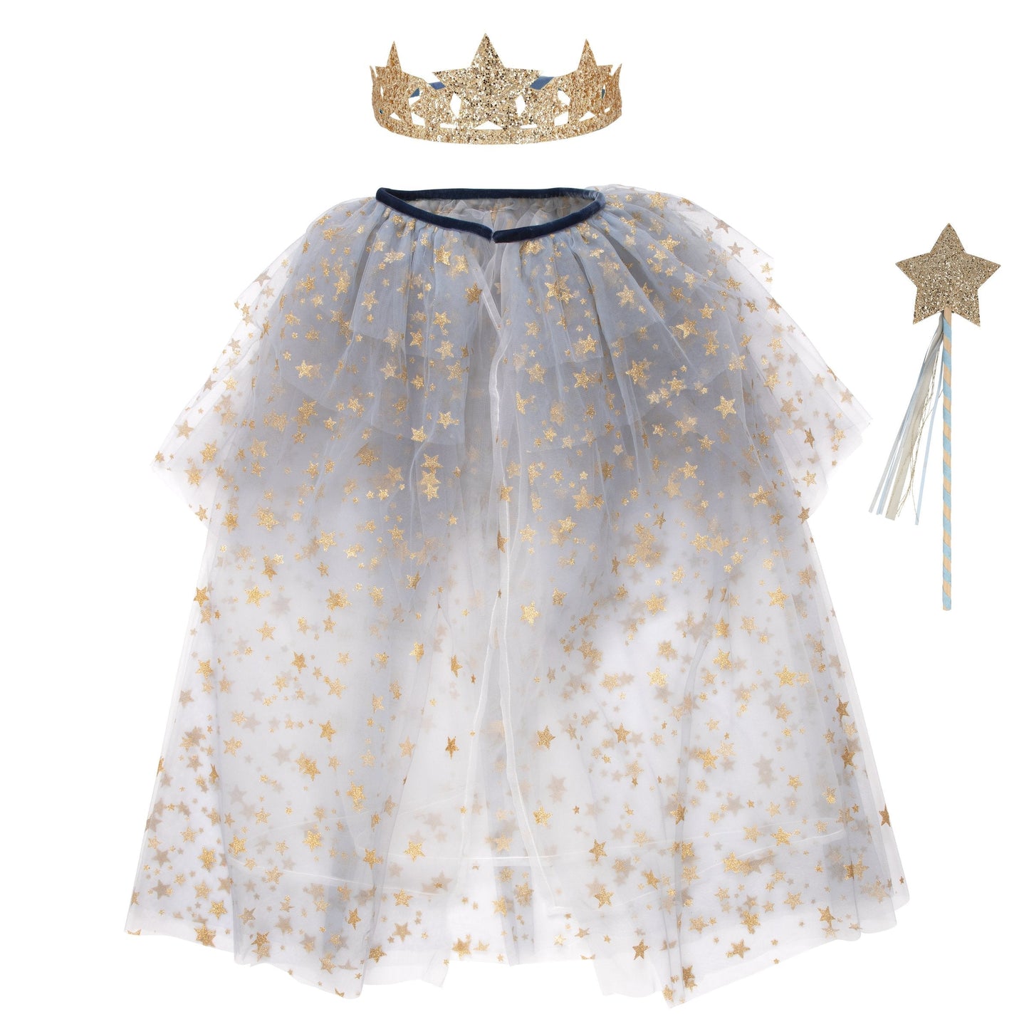 星空薄纱服装带魔杖和皇冠