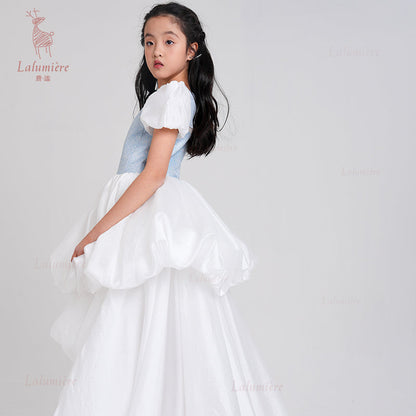 女童奇云提花拖尾礼服裙