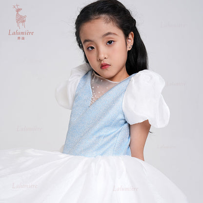 女童奇云提花拖尾礼服裙