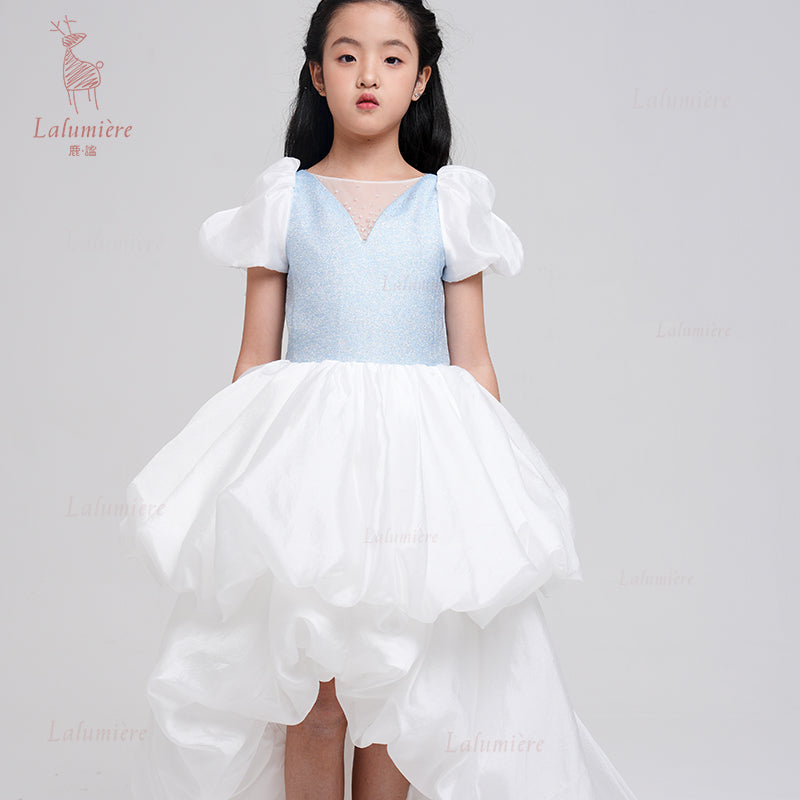 女童奇云提花拖尾礼服裙