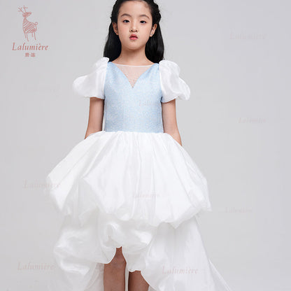 女童奇云提花拖尾礼服裙