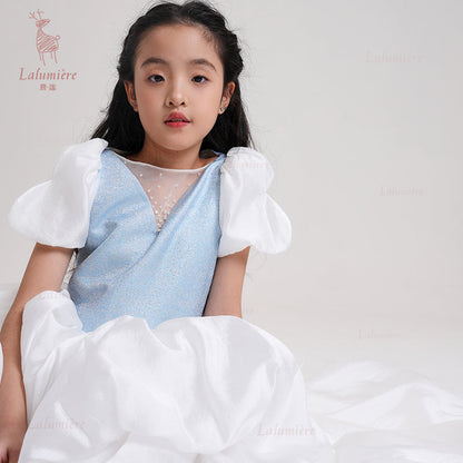 女童奇云提花拖尾礼服裙