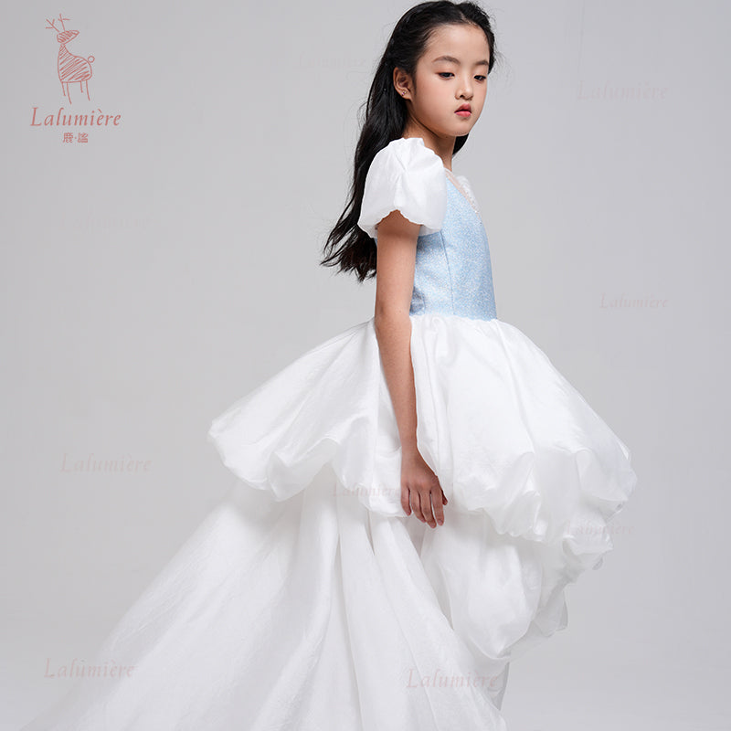 女童奇云提花拖尾礼服裙