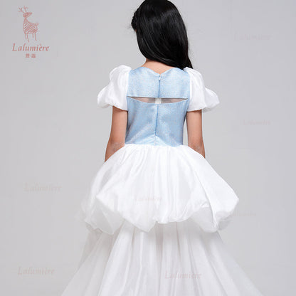 女童奇云提花拖尾礼服裙