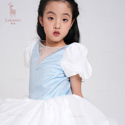 女童奇云提花拖尾礼服裙