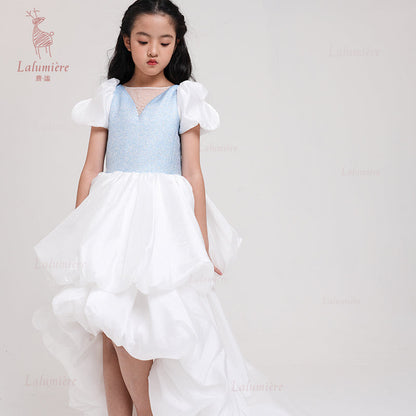女童奇云提花拖尾礼服裙