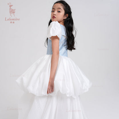 女童奇云提花拖尾礼服裙